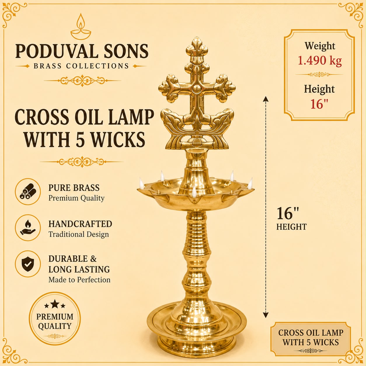 Cross Oil Lamp With 5 wicks