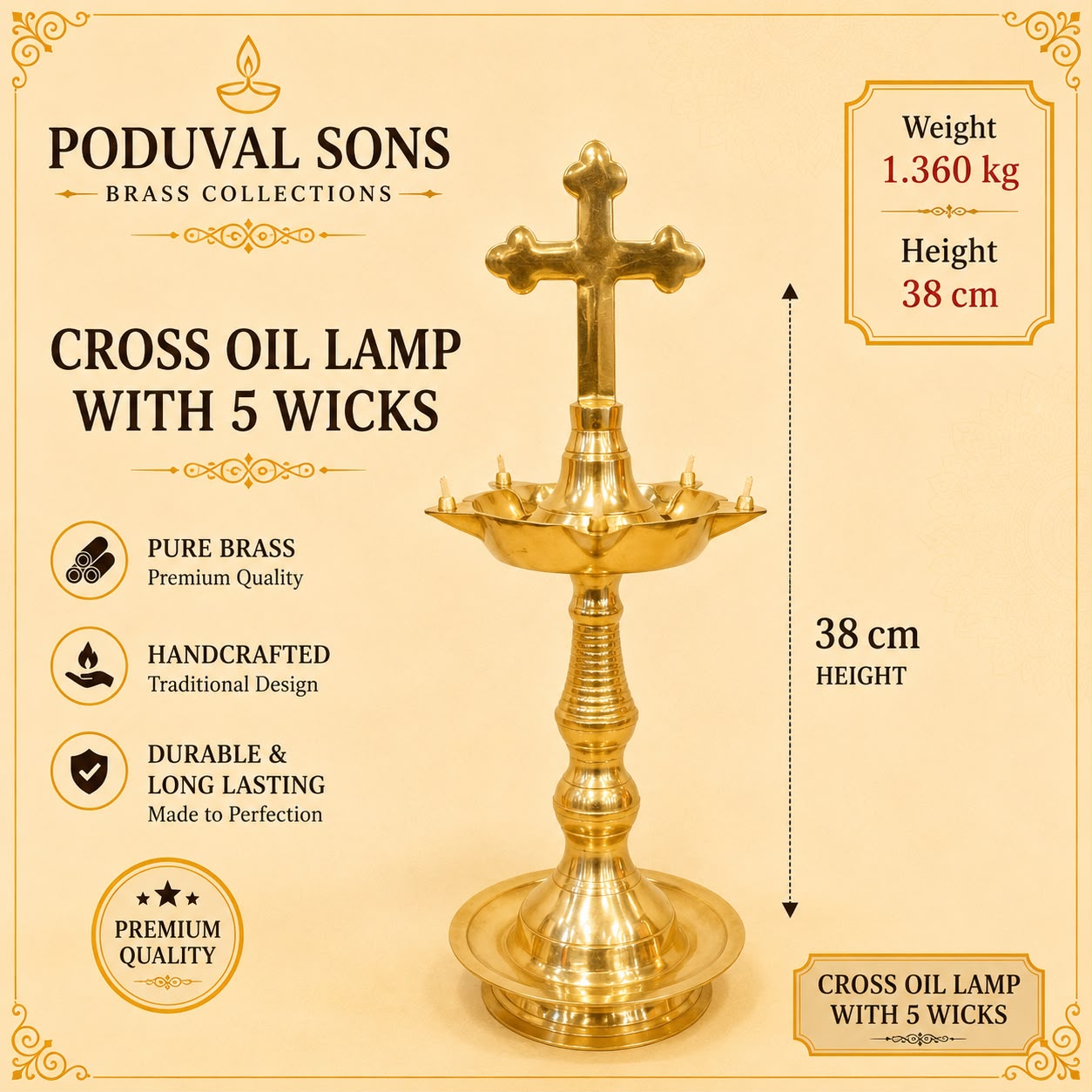 Cross Oil Lamp With 5 Wicks