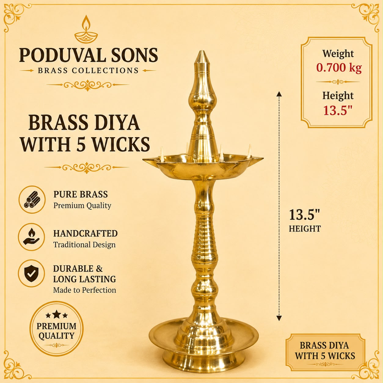 Diya With 5 Wicks