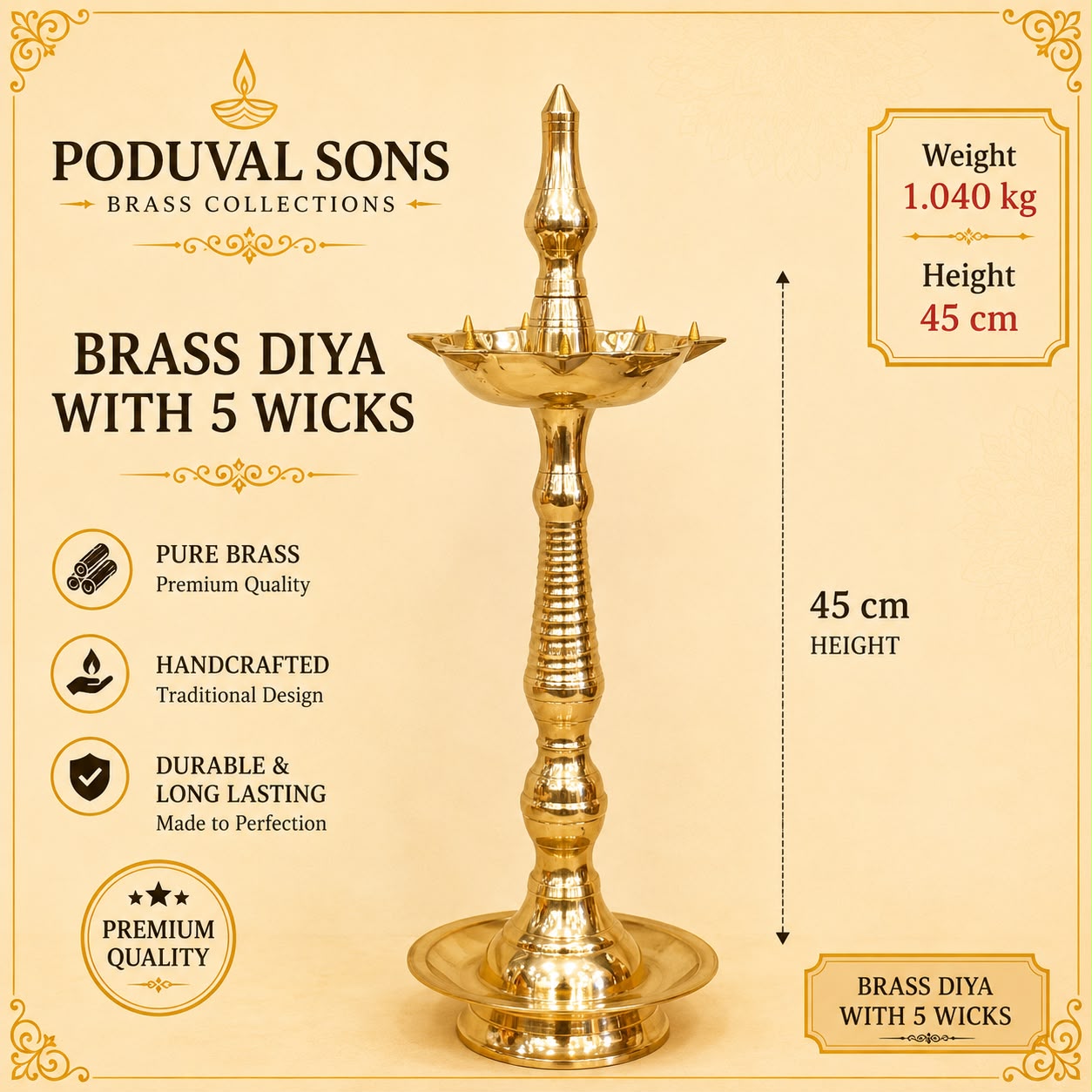 Diya With 5 Wicks
