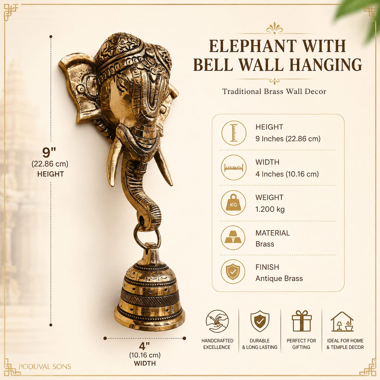 Elephant With Bell Wall Hanging
